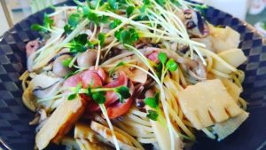 筍姫とキノコの和風ペペロンチーノ
