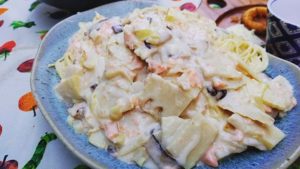 筍姫とサケのクリームパスタ