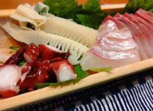 筍姫&お刺身　器も竹だよ！！！