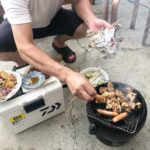 七輪でバーベキュー