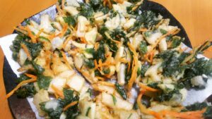 筍姫と三つ葉と春ニンジンのかき揚げ