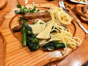 チョッピラスと菜の花のパスタ＆菜の花の肉巻き