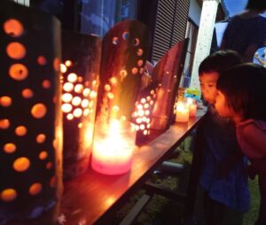 竹あかり　BBQしながら灯りをともしました！