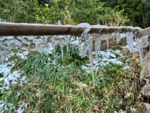四国・徳島ではめずらしい『つらら』 水車もカッチコチ