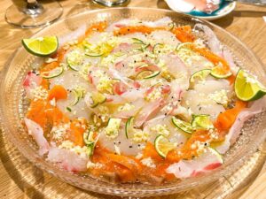 カルパッチョ　タイ＆サーモン＆ホタテ＆すだちVer